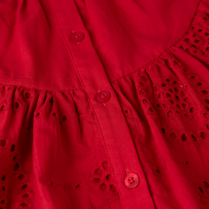 Red 3/4 Sleeves Embroidered Blouse