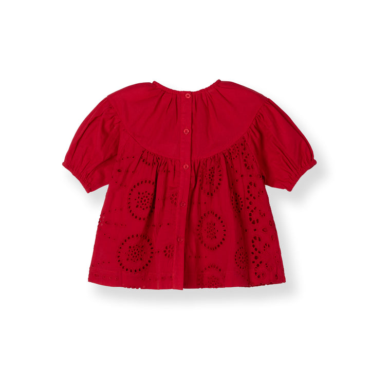 Red 3/4 Sleeves Embroidered Blouse