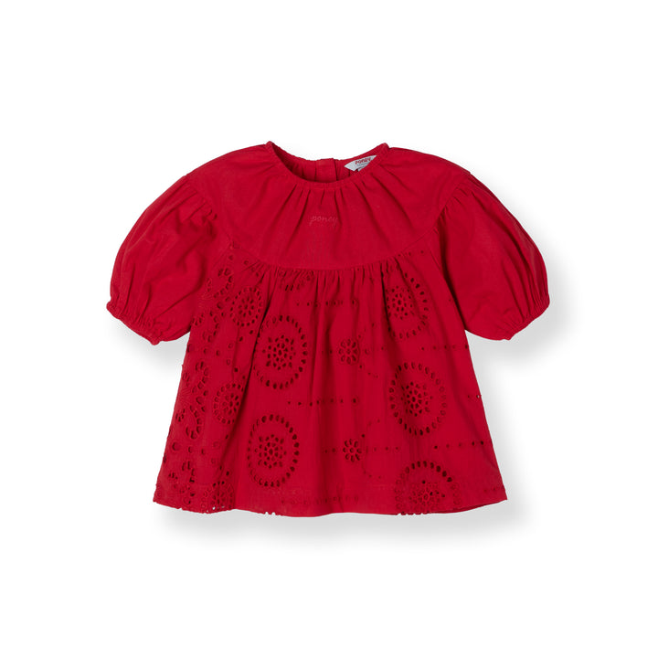 Red 3/4 Sleeves Embroidered Blouse