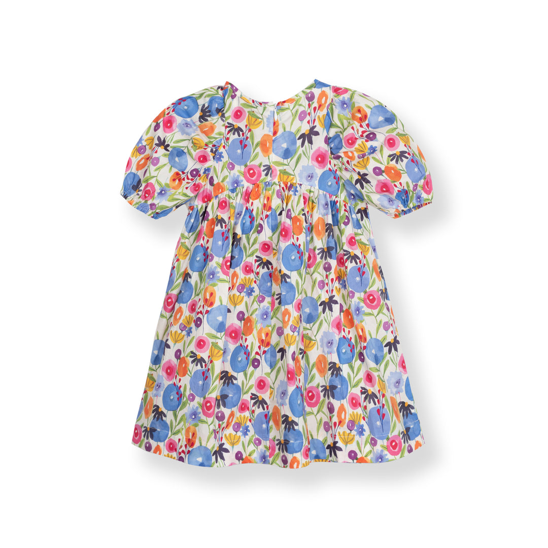 Poney Girls Cream Vibrant Floral Short Sleeve Dress