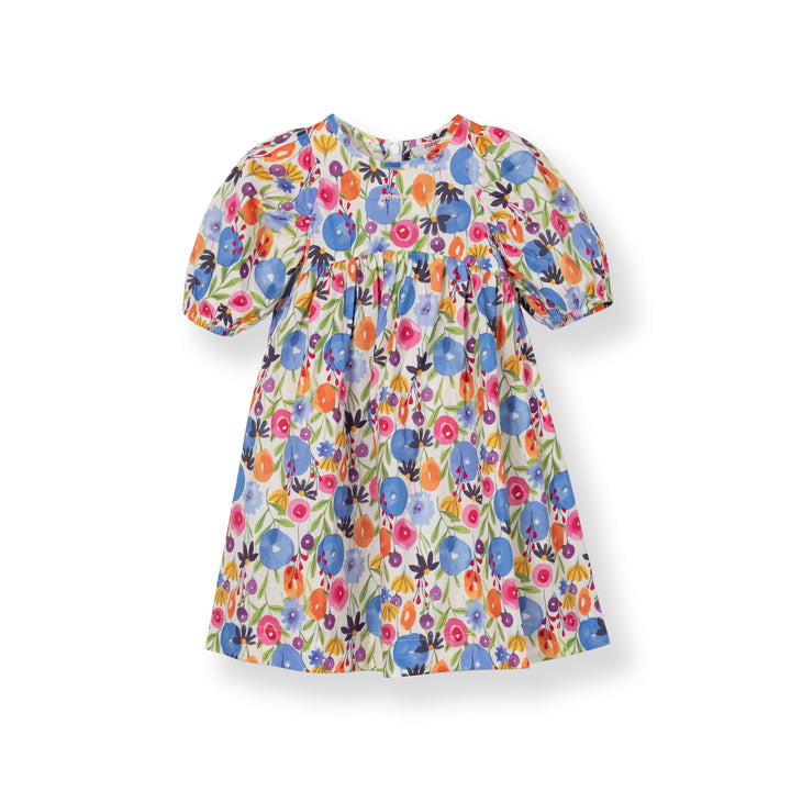 Poney Girls Cream Vibrant Floral Short Sleeve Dress