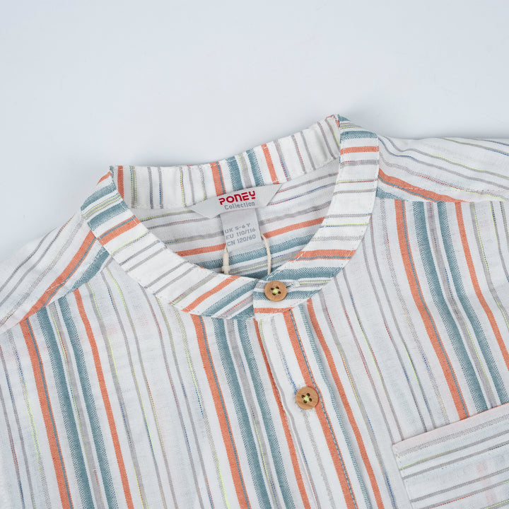 Poney White Simon Striped Short Sleeve Shirt