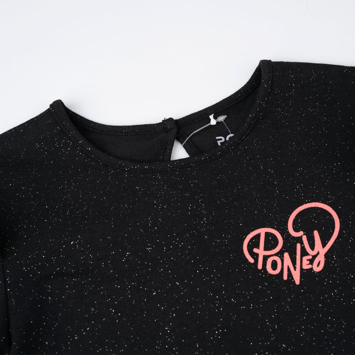 Poney Girls Black Sparkly Long Sleeve Tee