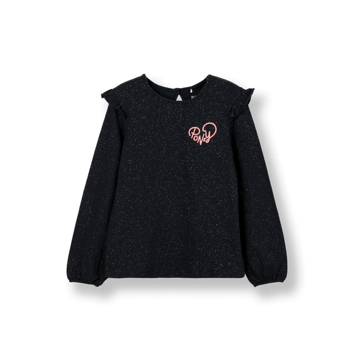 Poney Girls Black Sparkly Long Sleeve Tee