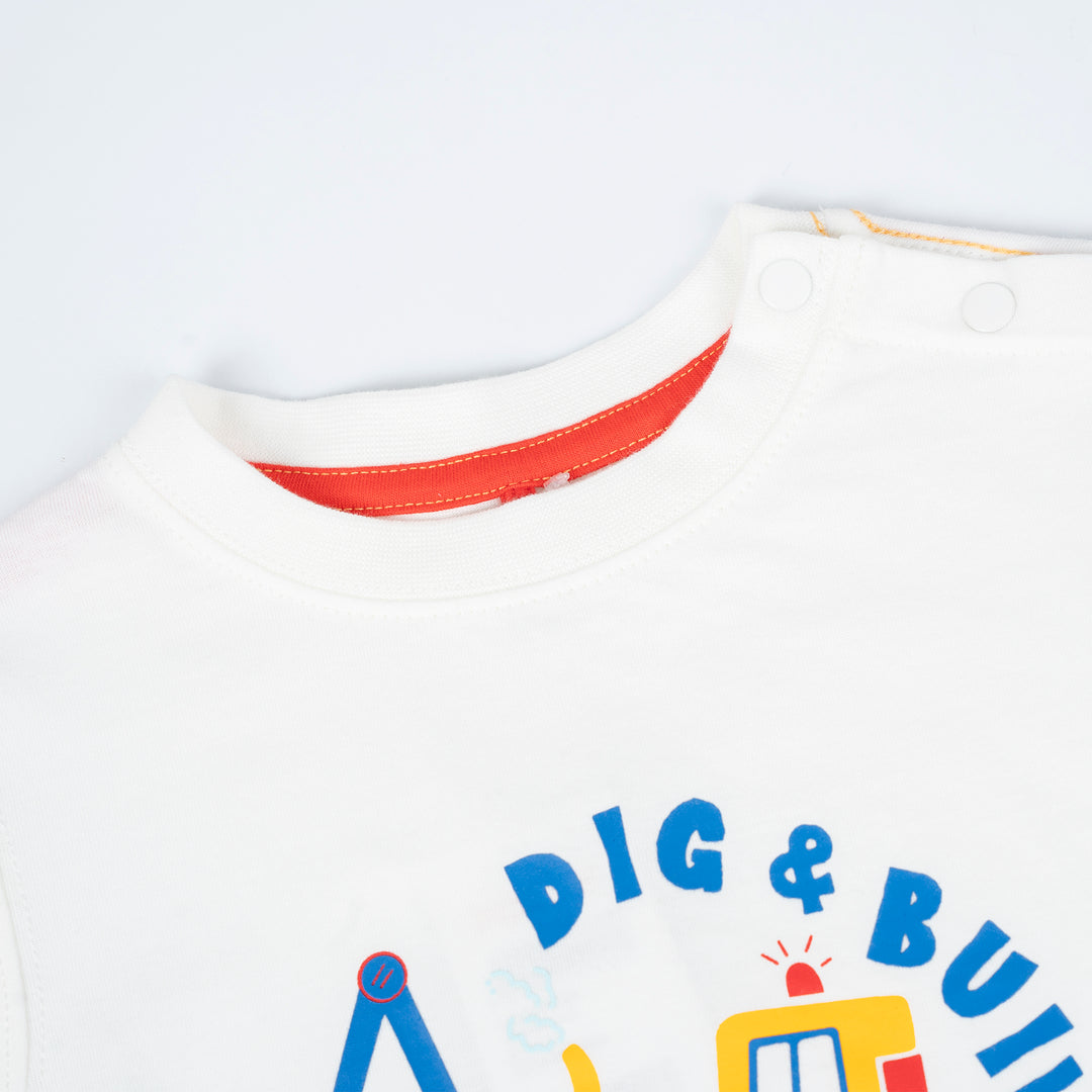 Poney Baby Boys Dig and Build White Tee