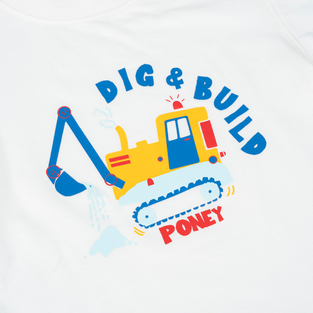 Poney Baby Boys Dig and Build White Tee