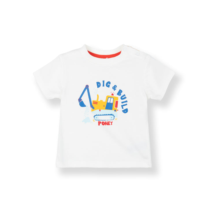 Poney Baby Boys Dig and Build White Tee