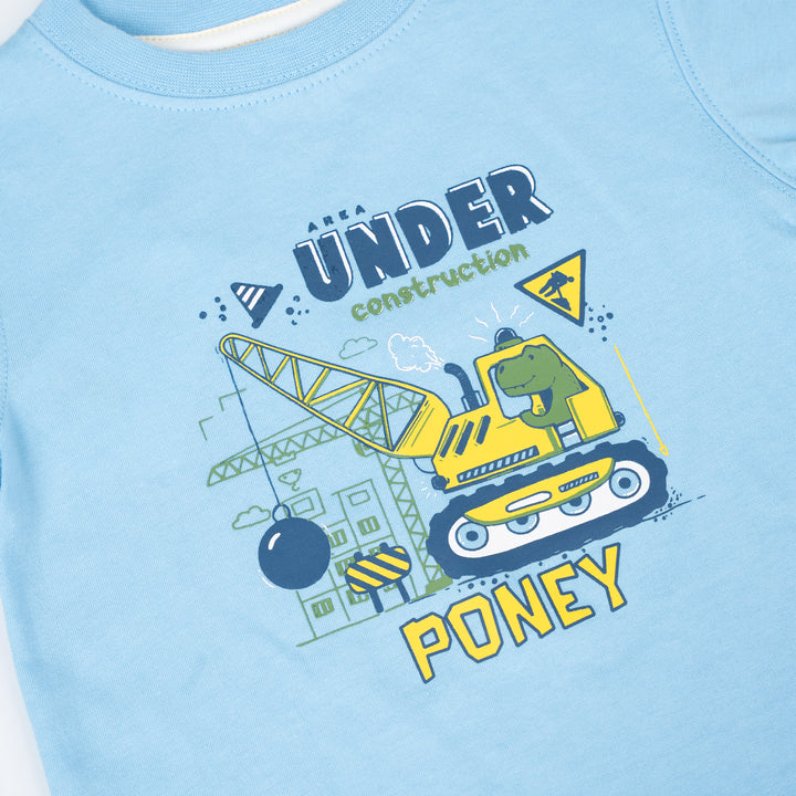 Poney Baby Boys Under Construction Light Blue Tee