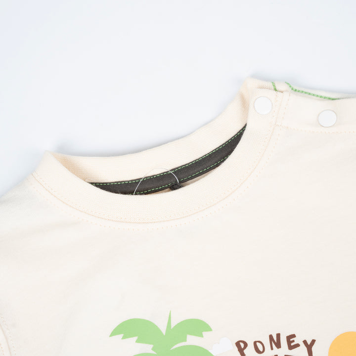 Poney Baby Boys Safari Smiling Cream Short Sleeve Tee