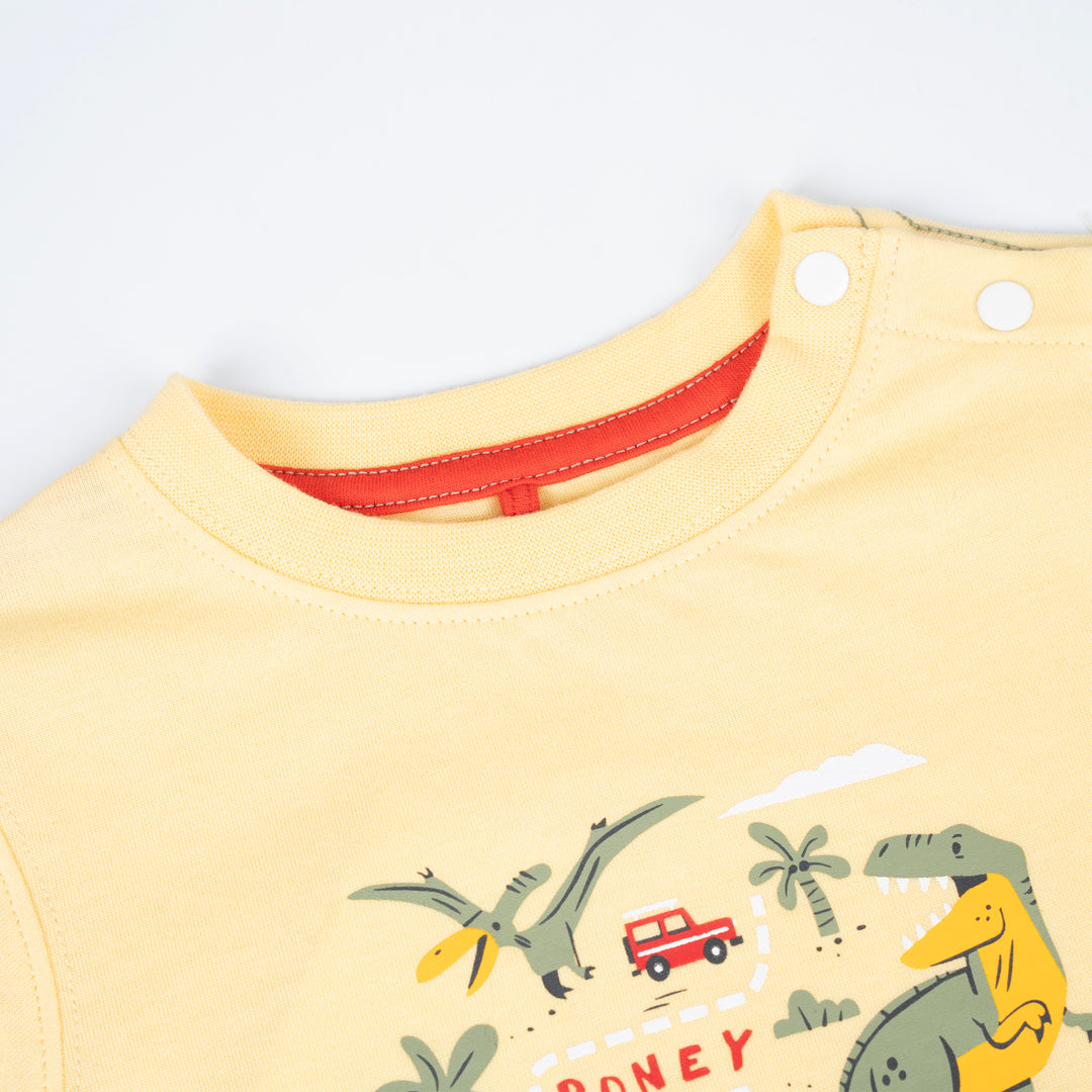 Poney Baby Boys Dino Adventure Yellow Short Sleeve Tee