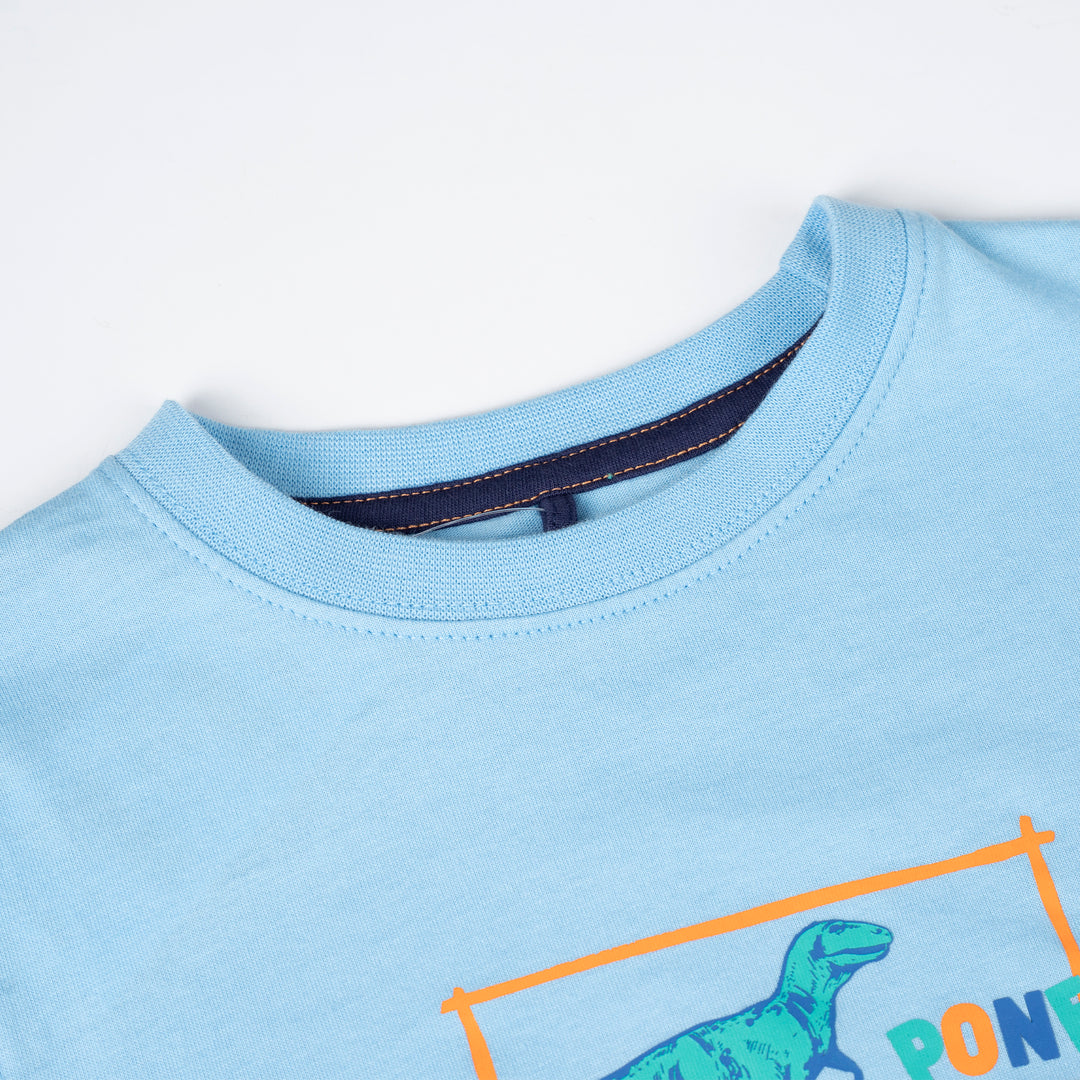 Poney Boys Light Blue Roaring Dino Trio Short Sleeve Tee