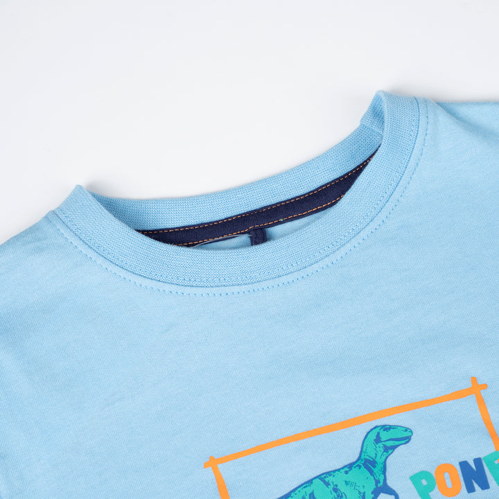 Poney Boys Light Blue Roaring Dino Trio Short Sleeve Tee