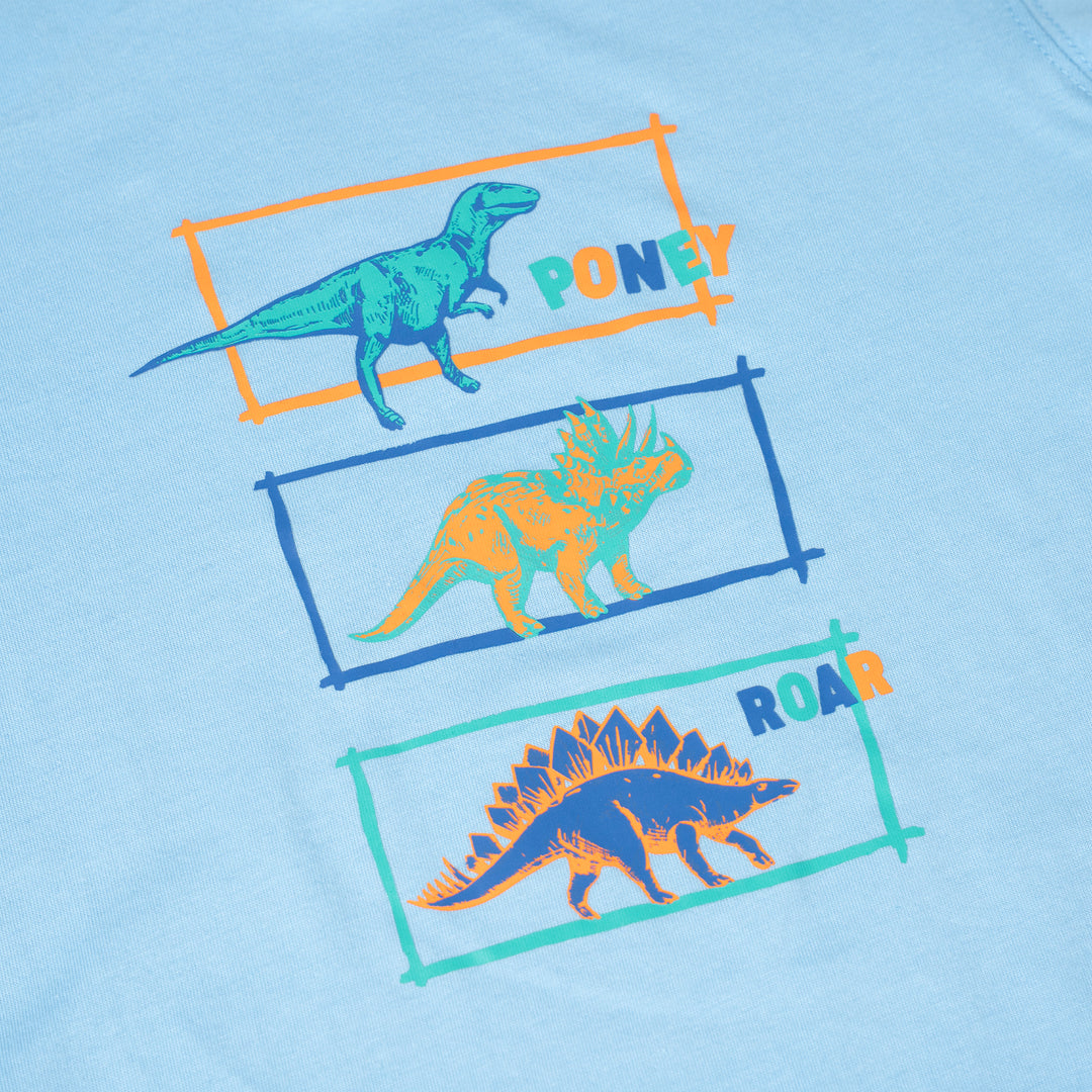 Poney Boys Light Blue Roaring Dino Trio Short Sleeve Tee