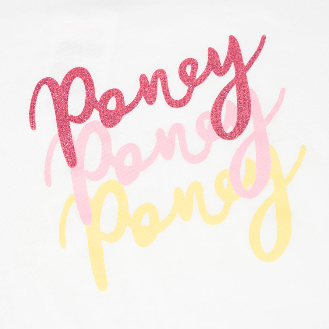 Poney Girls White Handwriting Poney Logo Short Sleeve Tee