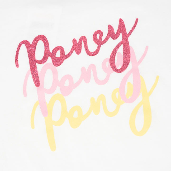 Poney Girls White Handwriting Poney Logo Short Sleeve Tee