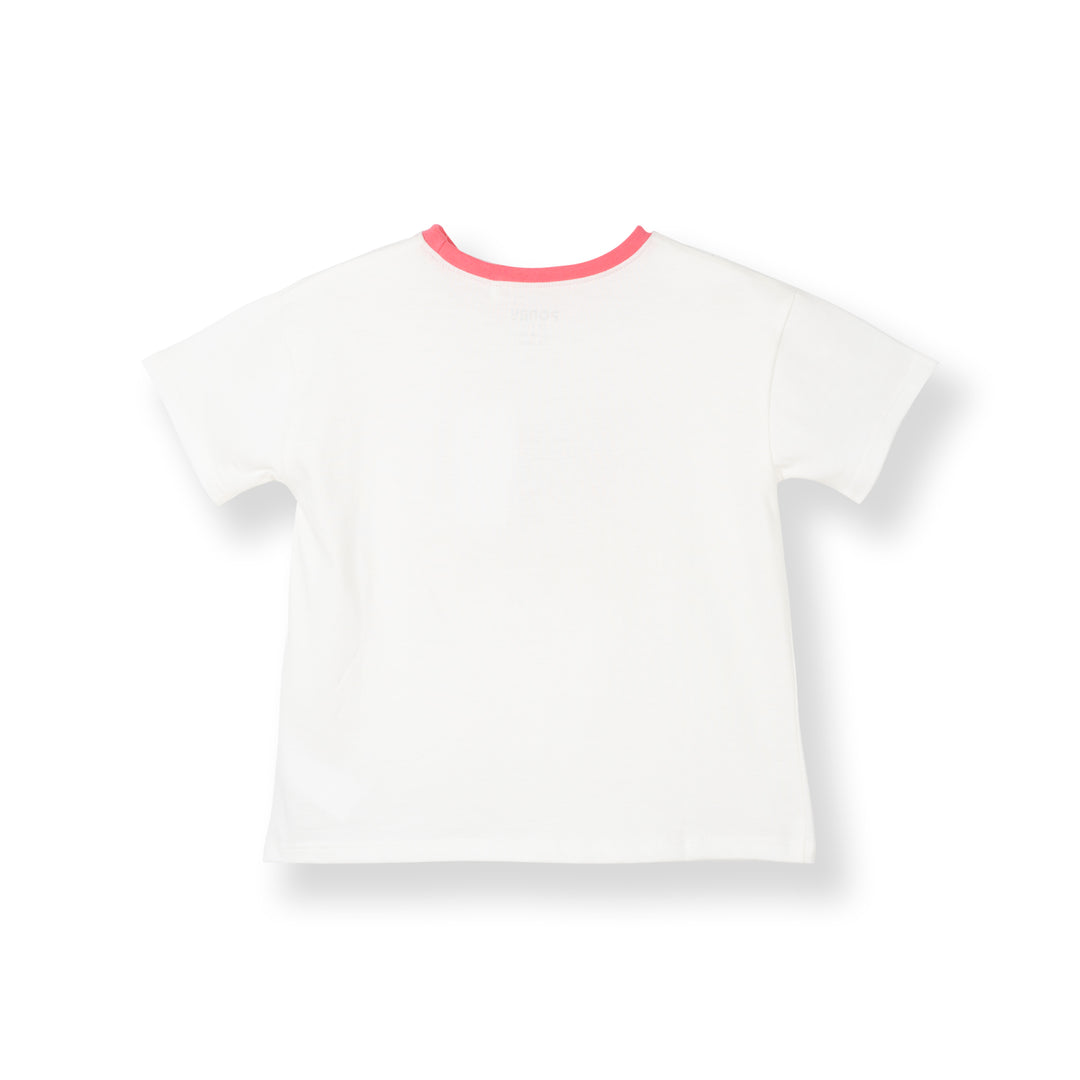 Poney Girls White Handwriting Poney Logo Short Sleeve Tee