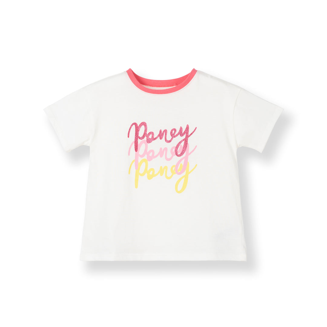 Poney Girls White Handwriting Poney Logo Short Sleeve Tee