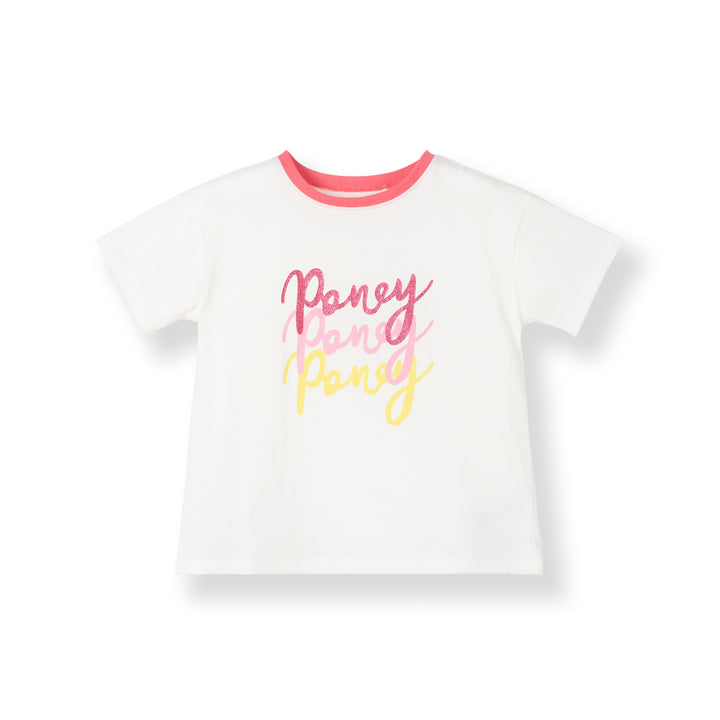 Poney Girls White Handwriting Poney Logo Short Sleeve Tee