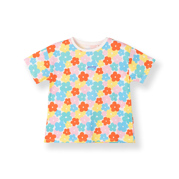 Poney Girls Light Pink Blooming Flowers Short Sleeve Tee