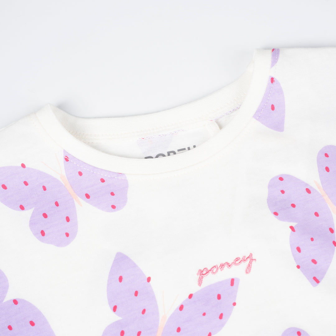 Poney Girls Cream Flutter Bloom Short Sleeve Tee