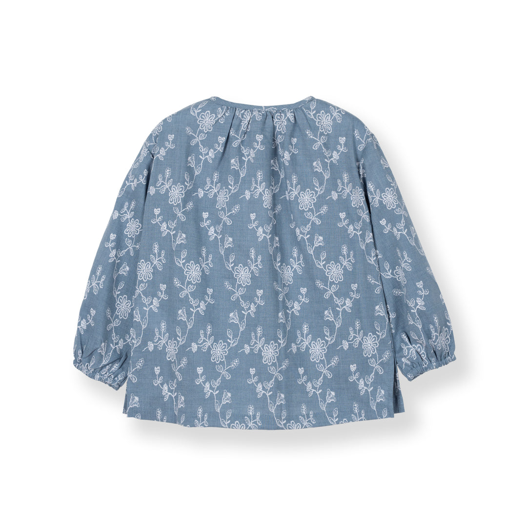 Poney Girls Light Blue Floral Long Sleeve Blouse