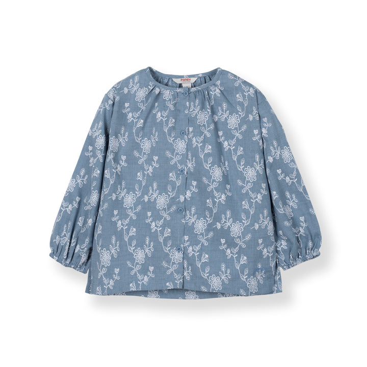 Poney Girls Light Blue Floral Long Sleeve Blouse