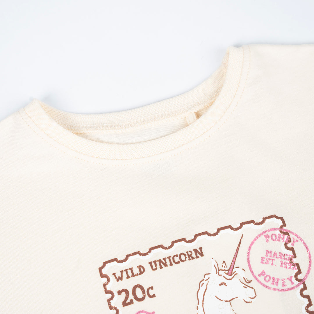 Poney Girls Wild Unicorn Short Sleeve Cream Tee