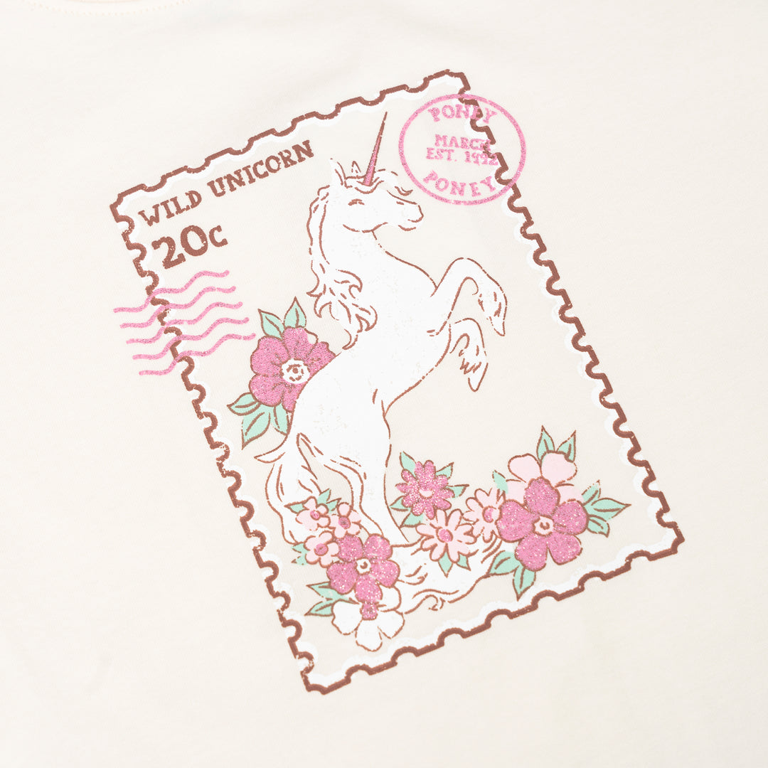 Poney Girls Wild Unicorn Short Sleeve Cream Tee