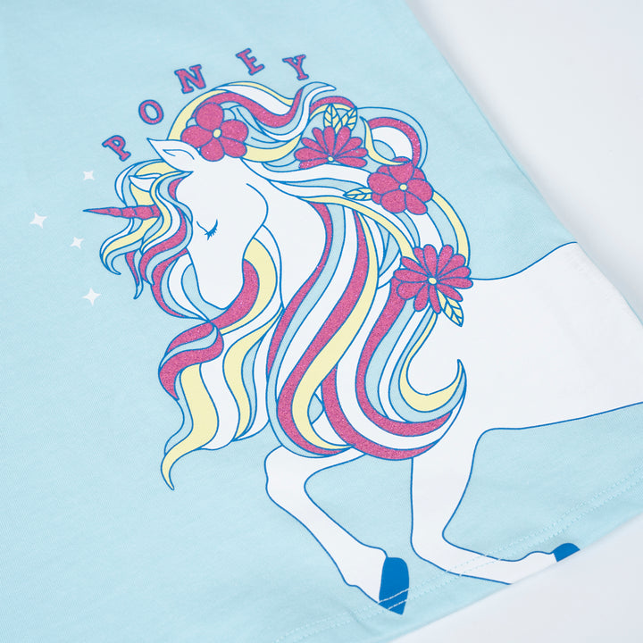 Poney Girls Dreamy Unicorn Short Sleeve Blue Tee