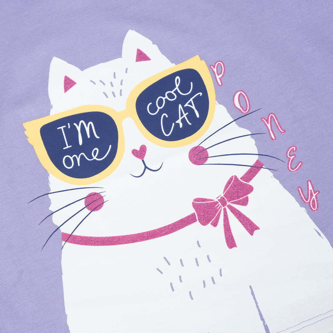 Poney Girls I’m One Cool Cat Short Sleeve Purple Tee