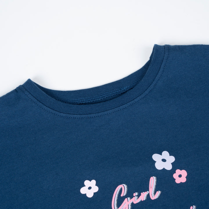 Poney Girls Girl Power Short Sleeve Navy Tee