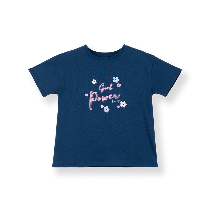 Poney Girls Girl Power Short Sleeve Navy Tee