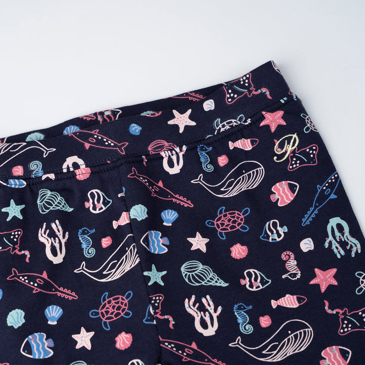 Poney Girls Navy Floral Fantasy Leggings