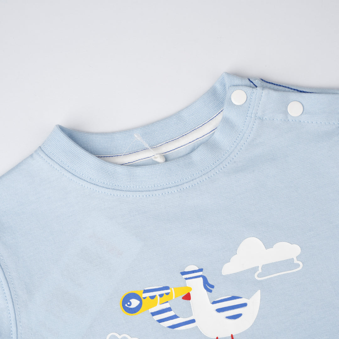 Poney Baby Boys Light Blue Seagull On A Ship Short Sleeve Tee