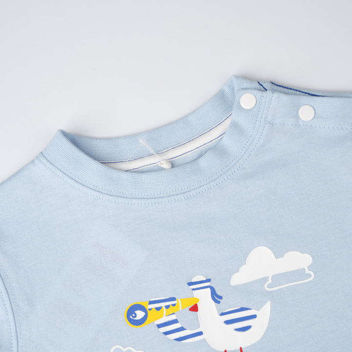 Poney Baby Boys Light Blue Seagull On A Ship Short Sleeve Tee