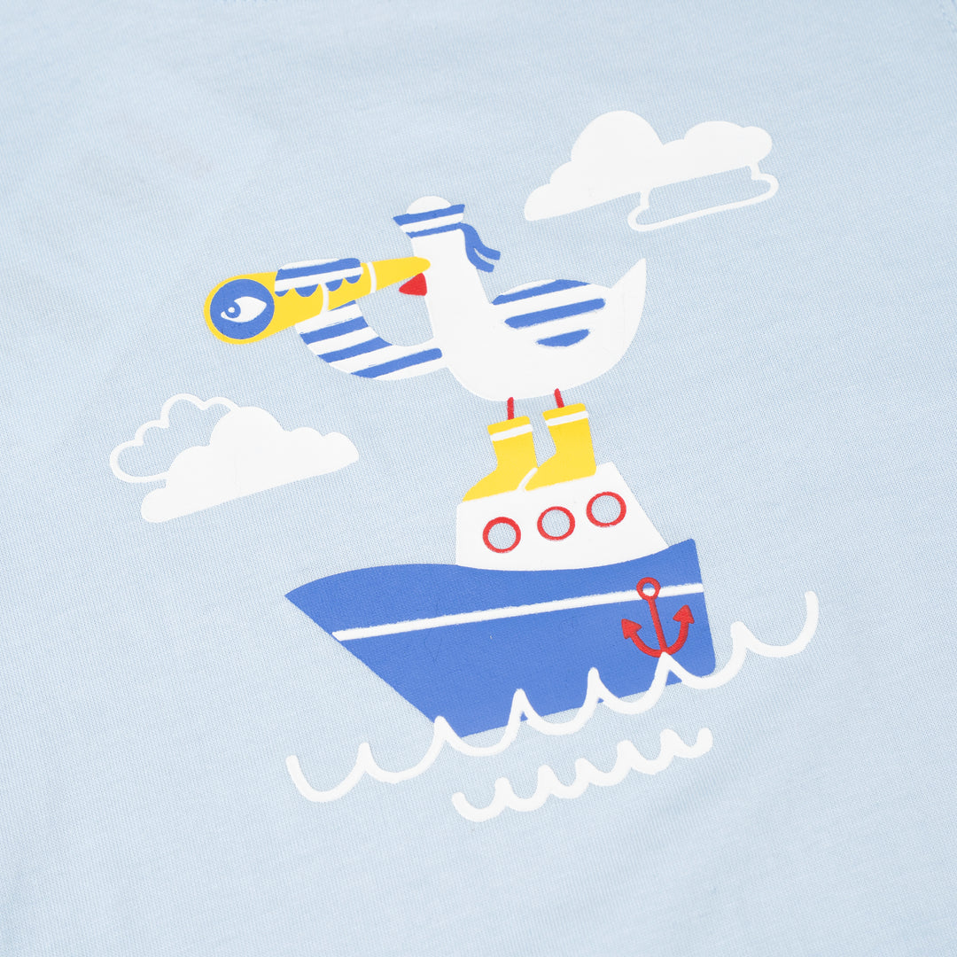 Poney Baby Boys Light Blue Seagull On A Ship Short Sleeve Tee
