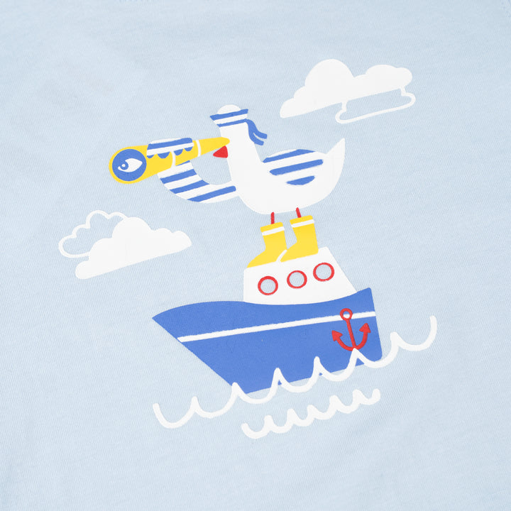 Poney Baby Boys Light Blue Seagull On A Ship Short Sleeve Tee