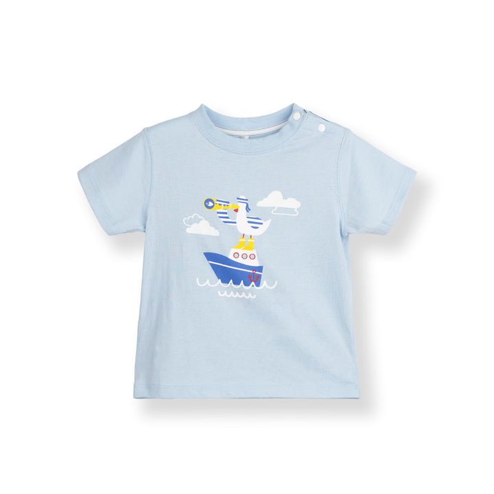 Poney Baby Boys Light Blue Seagull On A Ship Short Sleeve Tee