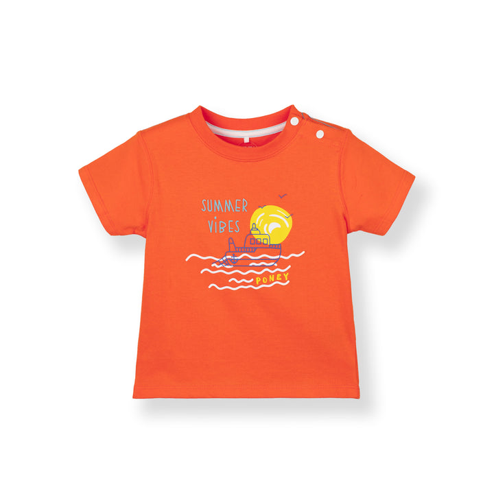 Poney Baby Boys Orange Summer Vibes Short Sleeve Tee