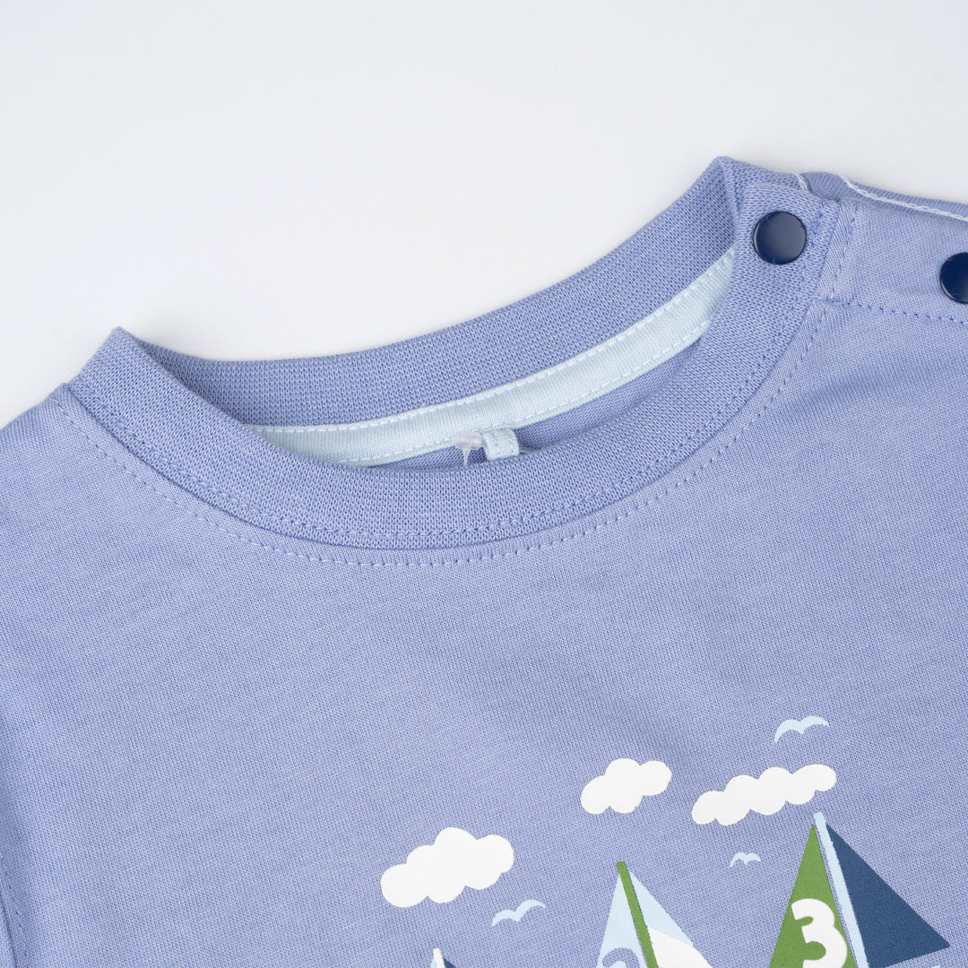 Poney Baby Boys Blue Sailboat Race Short Sleeve Tee