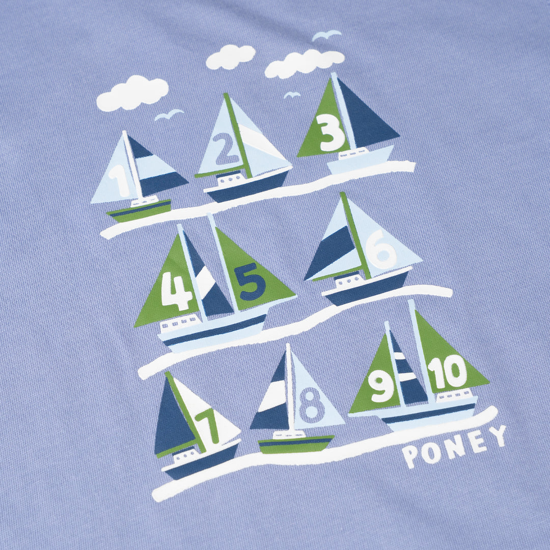 Poney Baby Boys Blue Sailboat Race Short Sleeve Tee