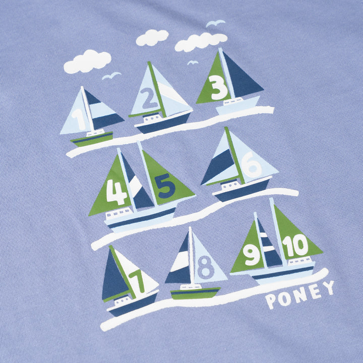 Poney Baby Boys Blue Sailboat Race Short Sleeve Tee