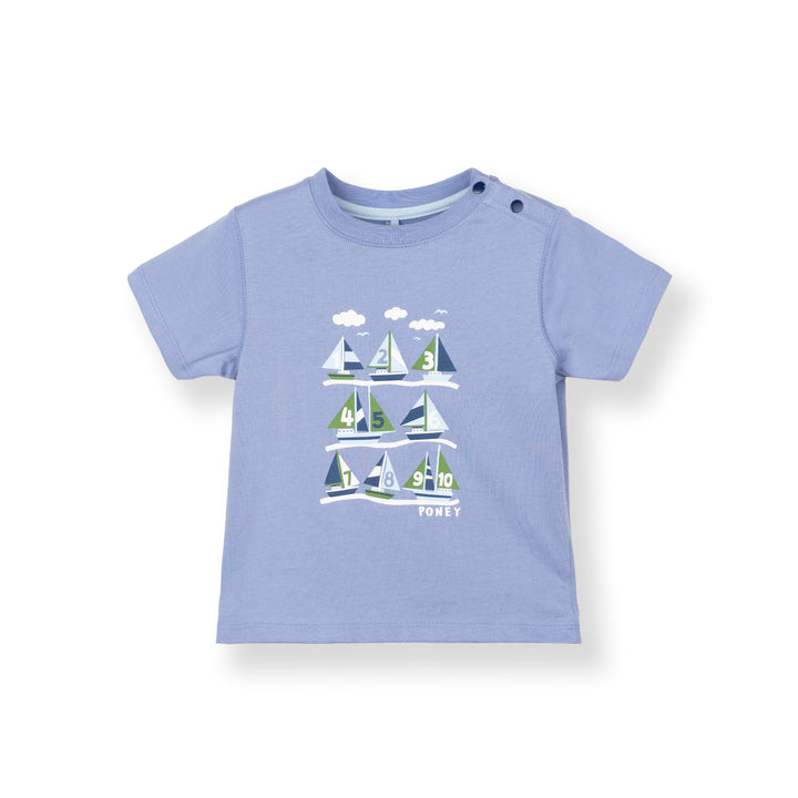 Poney Baby Boys Blue Sailboat Race Short Sleeve Tee