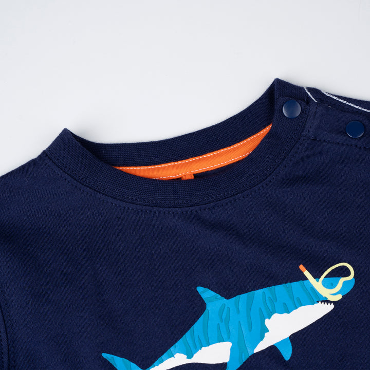 Poney Baby Boys Navy Shark Trio Squad! Short Sleeve Tee