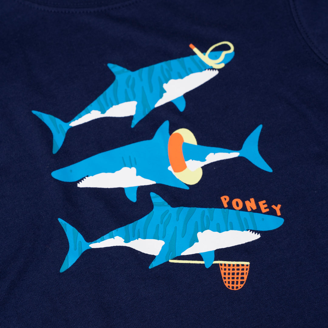 Poney Baby Boys Navy Shark Trio Squad! Short Sleeve Tee