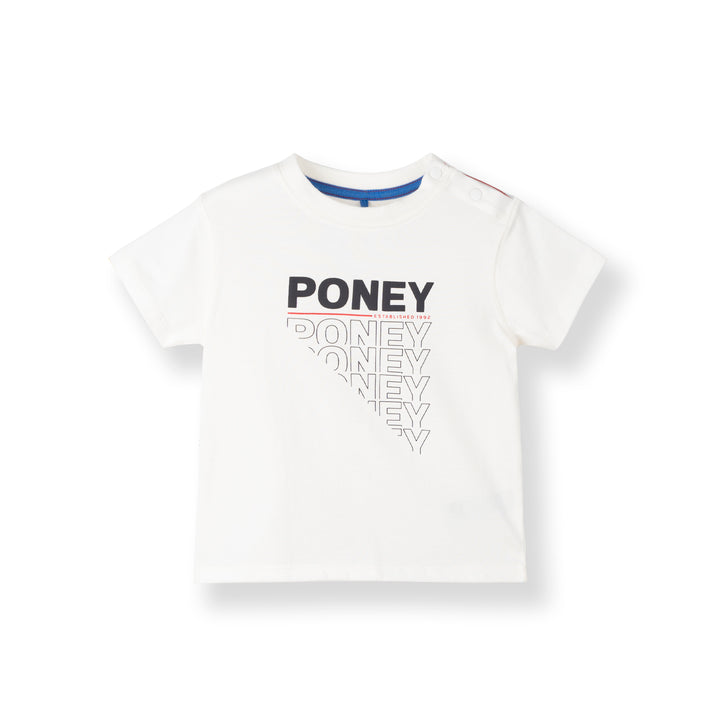 Poney Baby Boys White Cool Repeated 'PONEY' Graphic Short Sleeve Tee