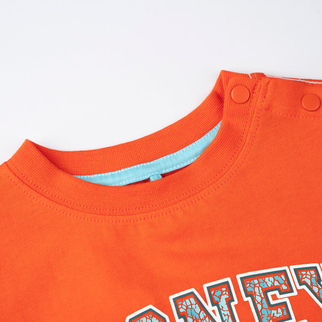 Poney Baby Boys Orange Varsity-Style 'PONEY' print Short Sleeve Tee