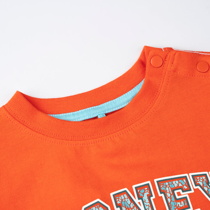 Poney Baby Boys Orange Varsity-Style 'PONEY' print Short Sleeve Tee