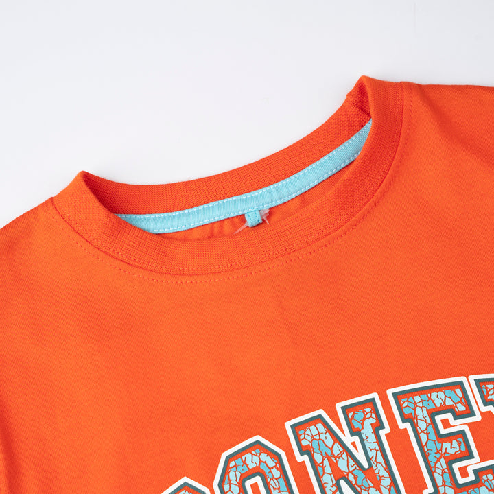 Poney Boys Orange Varsity-Style 'PONEY' print Short Sleeve Tee