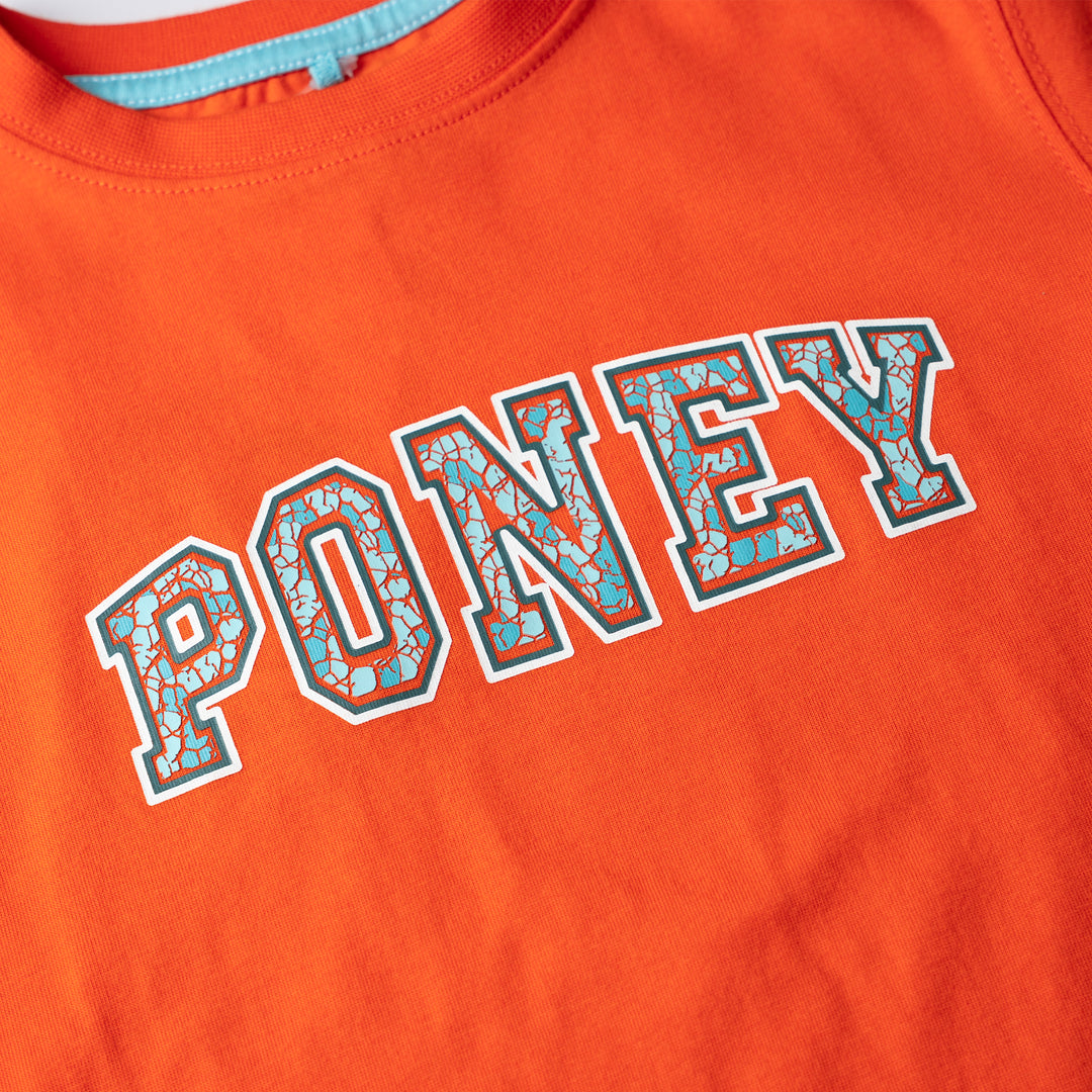 Poney Boys Orange Varsity-Style 'PONEY' print Short Sleeve Tee